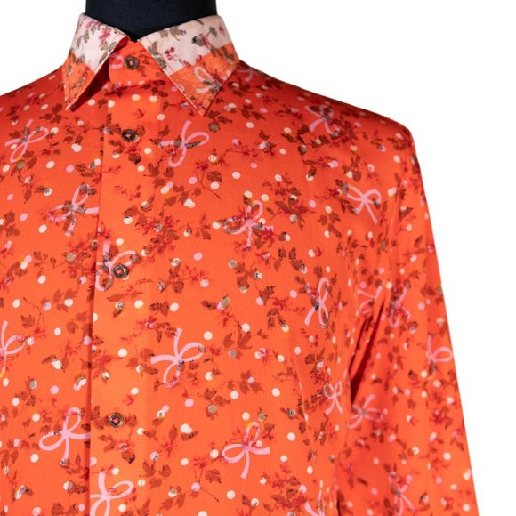 Mens Shirt Button Up Orange Floral Casual Summer Tropical Hawaiian Beach Large - Picture 4 of 7